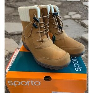 Sporto® Boho Ankle Boot Womens Suede Zip/Lace-Up Camel 8 1/2M Water Resistant